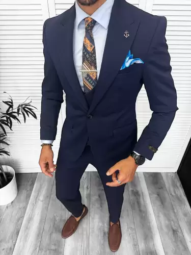 Costum barbati slim fit  bleumarin  3 piese   13347 D3-3.3