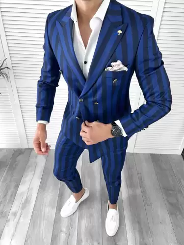 Costum barbati  slim fit in carouri sacou + pantaloni 1047 14-3.3