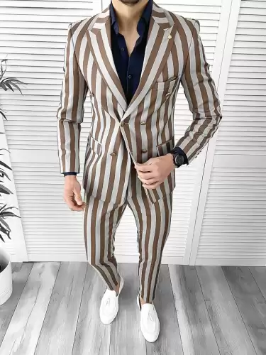 Costum barbati  slim fit in carouri sacou + pantaloni 1077  X9-3