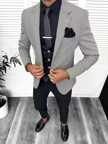 Costum barbati slim fit negru  3 piese 13315