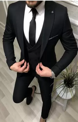 Costum barbati slim fit negru  3 piese   b090 54-5