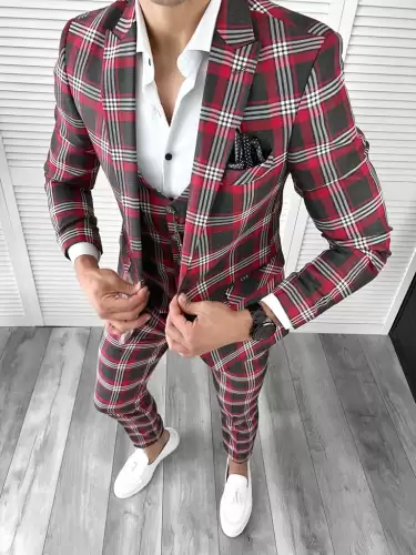 Costum barbati slim fit (PANTALONI + VESTA) 7808 O4-3.3