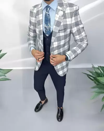 Costum barbati  slim fit sacou + pantaloni + vesta 13244