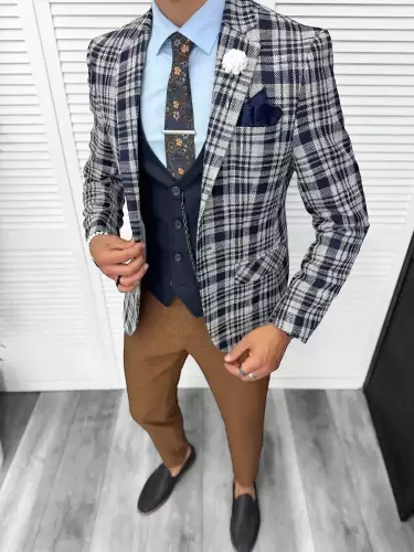 Costum barbati  slim fit sacou  pantaloni  vesta  cravata  batista 13202