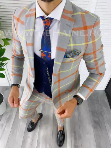 Costum barbati slim fit + Vesta bleumarin B5381  D3-3.2