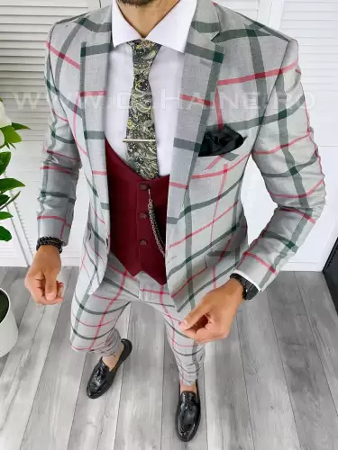 Costum barbati slim fit + Vesta grena B5365 P20-4.3/83-5 e ~