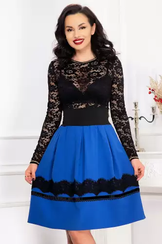 Fusta albastra in clos decorata cu dantela neagra