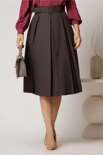 Fusta DY Fashion gri in clos cu pliuri ample si curea in talie