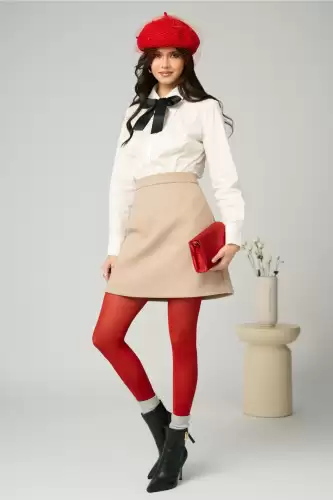 Fusta DY Fashion office scurta din stofa bej