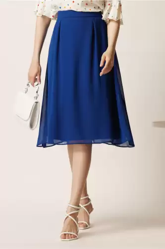 Fusta midi albastra din voal in clos