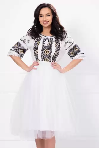 Fusta midi din tulle alb