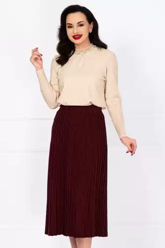 Fusta midi grena din tricot cu talie elastica