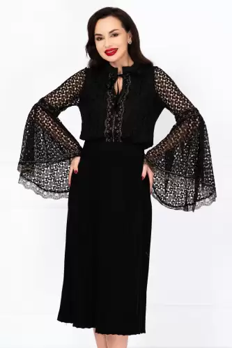 Fusta midi neagra din tricot cu talie elastica