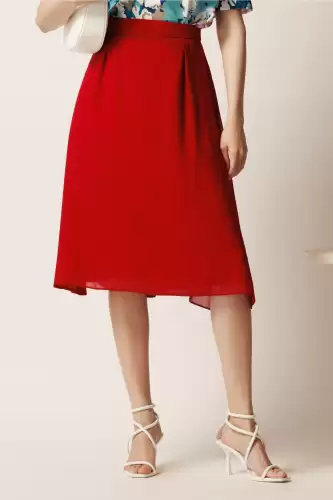 Fusta midi rosie din voal in clos