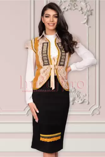 Fusta neagra conica cu insertie galben mustar si auriu
