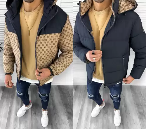 Geaca barbati de iarna  cu 2 fete  bleumarin A68  T11-2