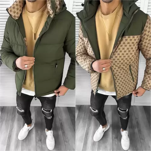 Geaca barbati de iarna  cu 2 fete  kaki   A68 79-1