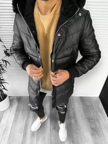 Geaca barbati de iarna grosa  imblanita  neagra JUN9205 T9