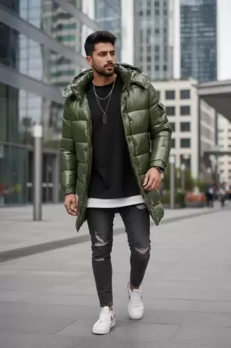 Geaca barbati de iarna  lunga  kaki 5132