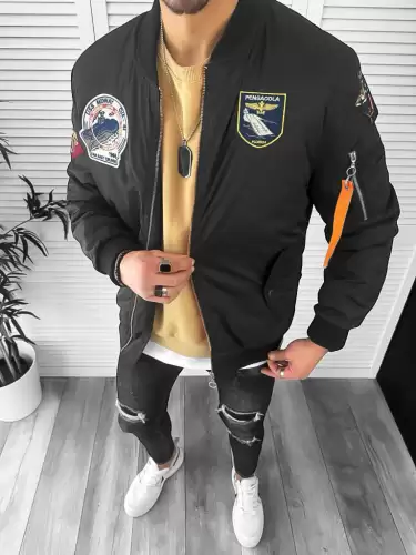 Geaca barbati de primavara cu stikere   neagra 13026 57-4