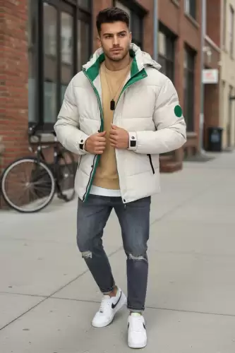 Geaca barbati groasa de iarna  bej 4400