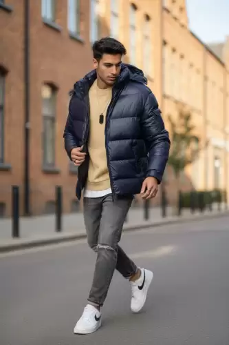 Geaca barbati groasa de iarna  bleu A18 N15-5