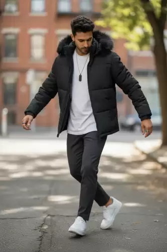 Geaca barbati groasa de iarna  imblanita neagra 2333 U4