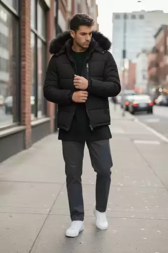 Geaca barbati groasa de iarna  imblanita  neagra 2555