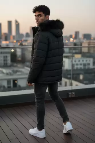 Geaca barbati groasa de iarna  imblanita neagra 2666