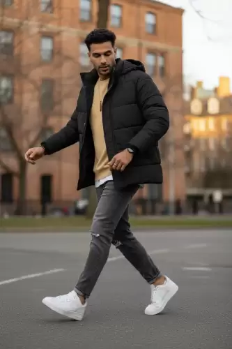 Geaca barbati groasa de iarna  imblanita  neagra 5157A 59-4