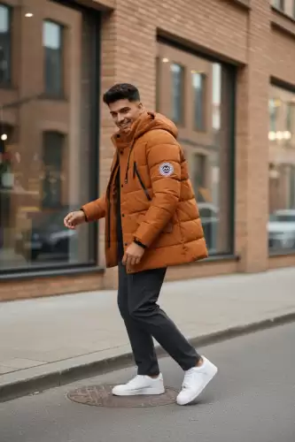 Geaca barbati groasa de iarna  imblanita  portocalie D8 61-4