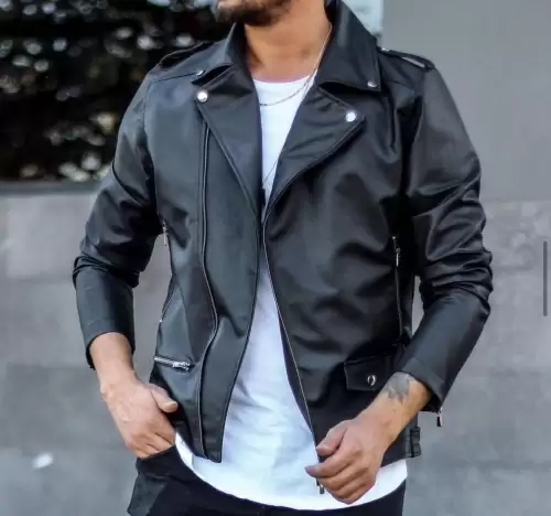 Geaca barbati neagra piele ecologica 12408 58-5