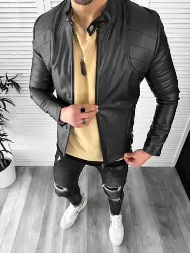 Geaca barbati neagra piele ecologica B2826 75