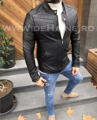 Geaca barbati neagra piele ecologica B2863 117-1