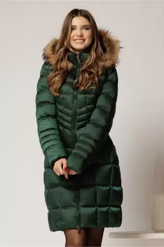 Geaca dama midi verde cu gluga detsabila cu blanita