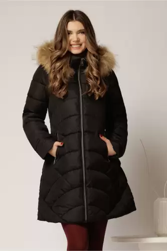 Geaca dama neagra cu croi drept si gluga detasabila