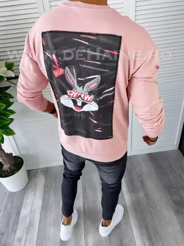 Hanorac barbati roz pudra cu imprimeu pe spate K379 13-4.3