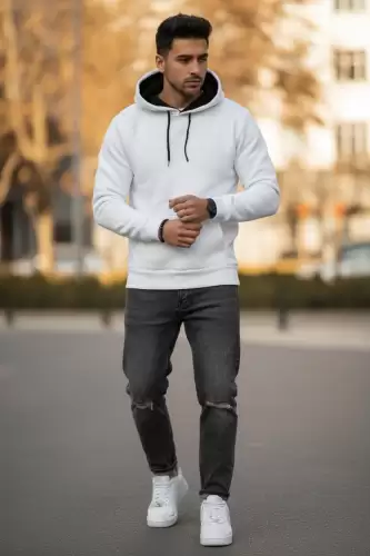 Hanorac barbati slim fit alb 13411 D12-3