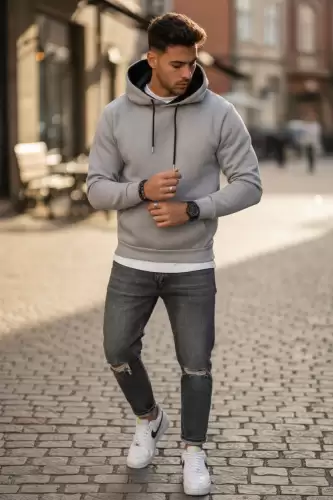 Hanorac barbati slim fit  gri 13411 D7-2