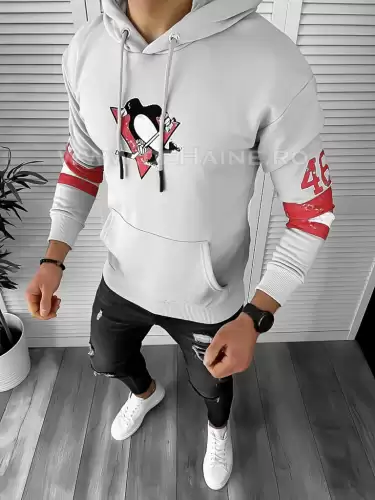 Hanorac barbati slim fit gri cu imprimeu pe spate K130 P18-3.3