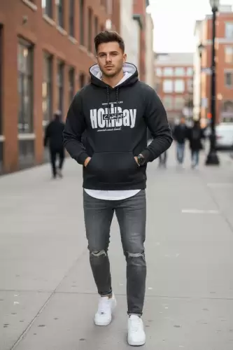 Hanorac barbati slim fit  gri  vatuit S110 97-1.3