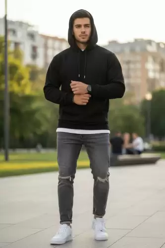Hanorac barbati slim fit negru 13411 D12-3