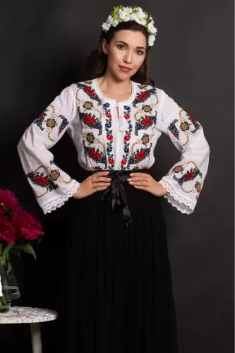 Ie dama alba din bumbac Raquel cu broderie florala