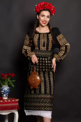 Ie dama neagra Rafira cu broderie traditionala cu simbolul rombului