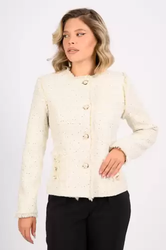 Jacheta dama alba cu nasturi pretiosi