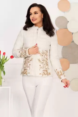 Jacheta dama eleganta ivoire cu broderie aurie