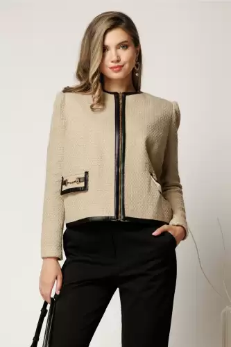 Jacheta DY Fashion eleganta din tweed bej
