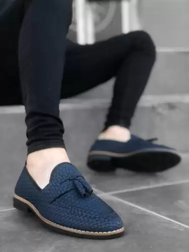 Mocasini barbati albastri  tapla subtire  piele eco  comozi 12218 N1-3