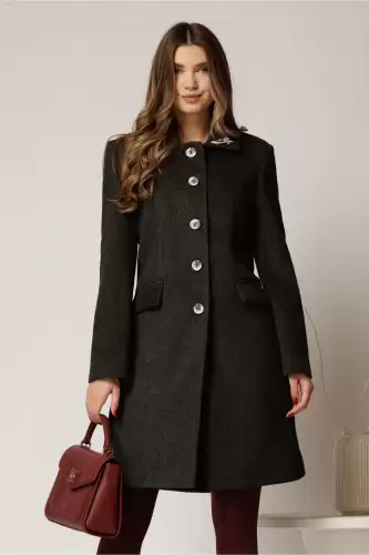 Palton Amira gri antracit cu brosa pe guler