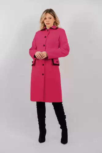Palton dama fucsia din stofa tesuta cu broderie manuala